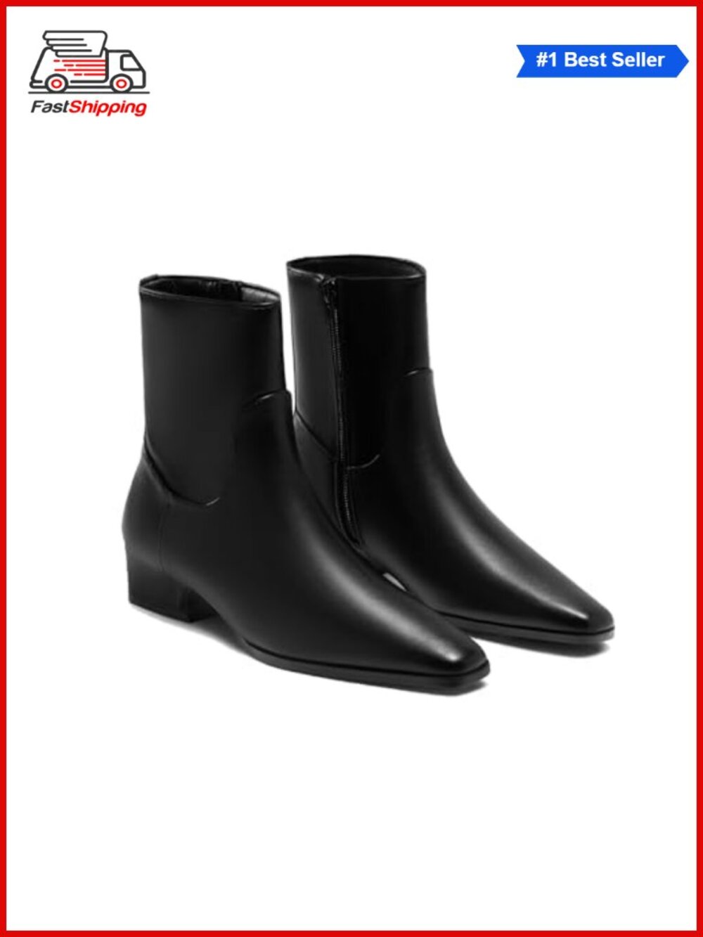 ✨ Coutgo Ankle Boots Low Heel Faux Leather Suede Booties Square Toe Side Zipper